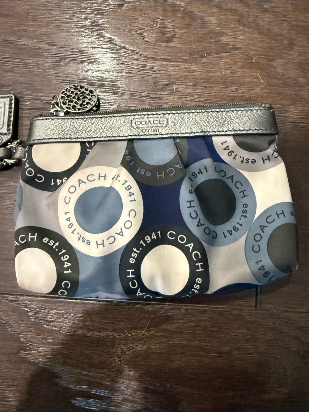 Coach Vintage Snaphead Opt Art Satin Wristlet - Blue/Grey/Metallic (Y2K/2010s)